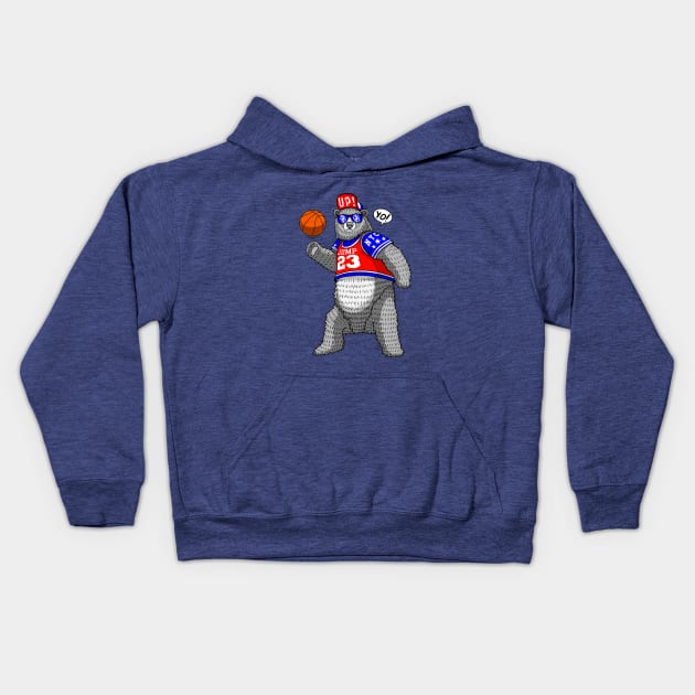 cool bear streetball player Kids Hoodie by hayr pictures